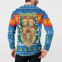 Mongolia Christmas Button Sweatshirt with Santa Sheep Christmas Trees and Snowflake - Wonder Print Shop