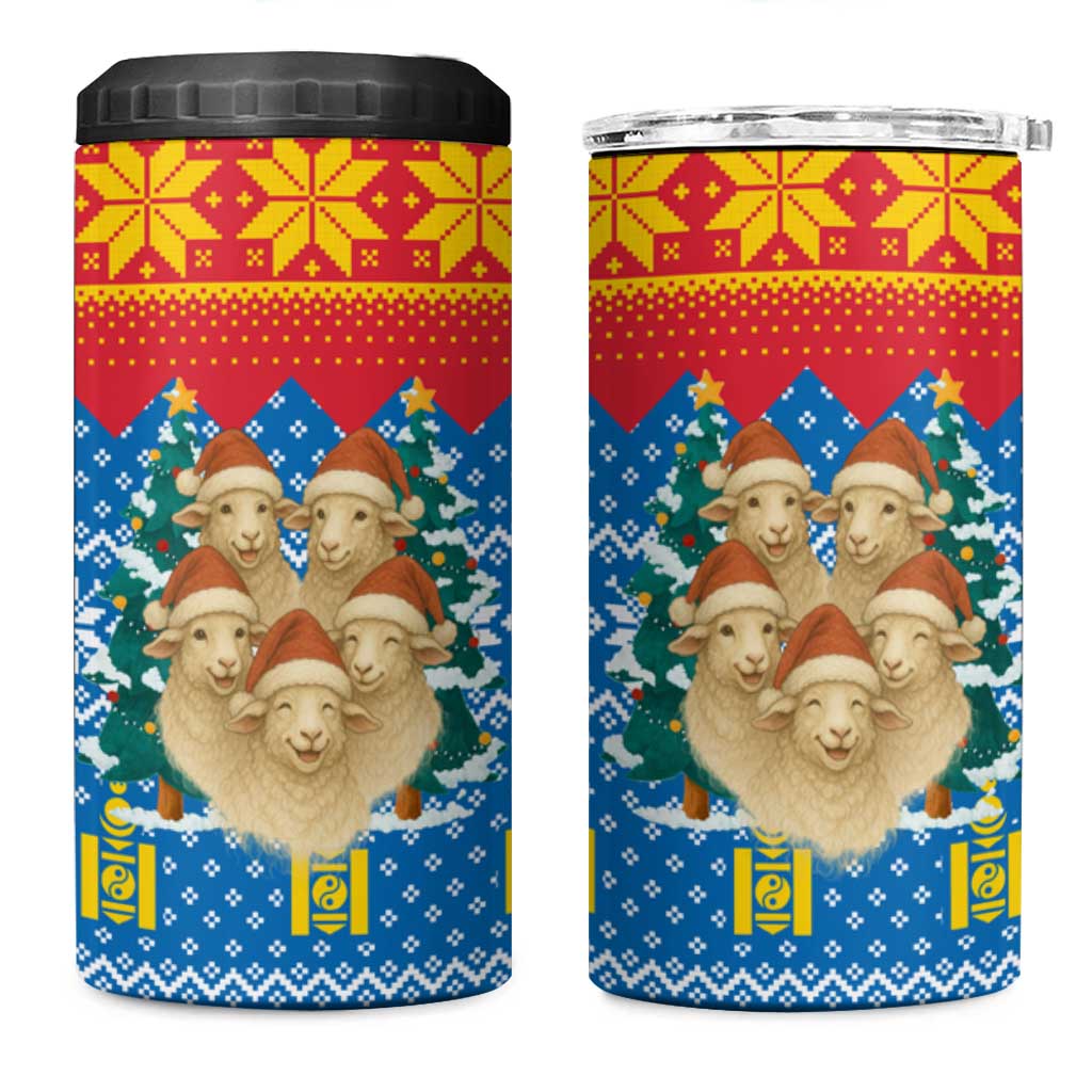 Mongolia Christmas 4 in 1 Can Cooler Tumbler with Santa Sheep Christmas Trees and Snowflake - Wonder Print Shop