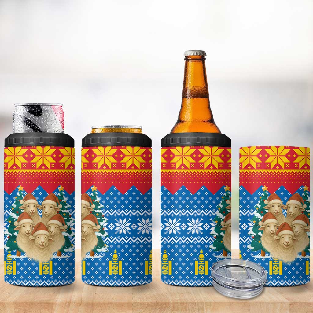 Mongolia Christmas 4 in 1 Can Cooler Tumbler with Santa Sheep Christmas Trees and Snowflake - Wonder Print Shop