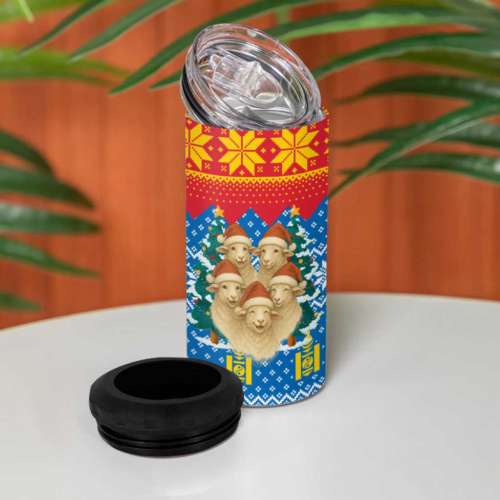 Mongolia Christmas 4 in 1 Can Cooler Tumbler with Santa Sheep Christmas Trees and Snowflake - Wonder Print Shop