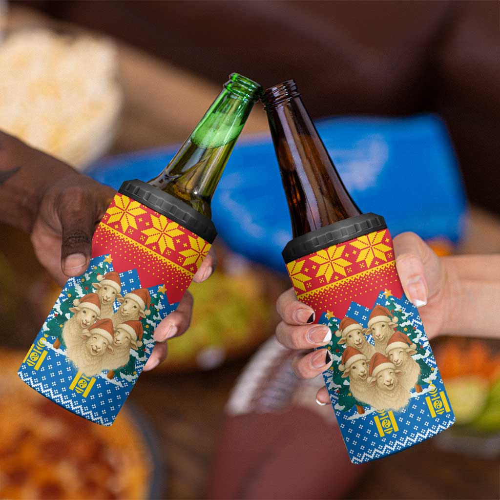 Mongolia Christmas 4 in 1 Can Cooler Tumbler with Santa Sheep Christmas Trees and Snowflake - Wonder Print Shop