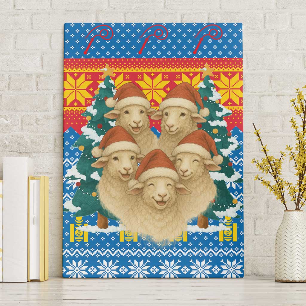Mongolia Christmas Canvas Wall Art with Santa Sheep Christmas Trees and Snowflake - Wonder Print Shop