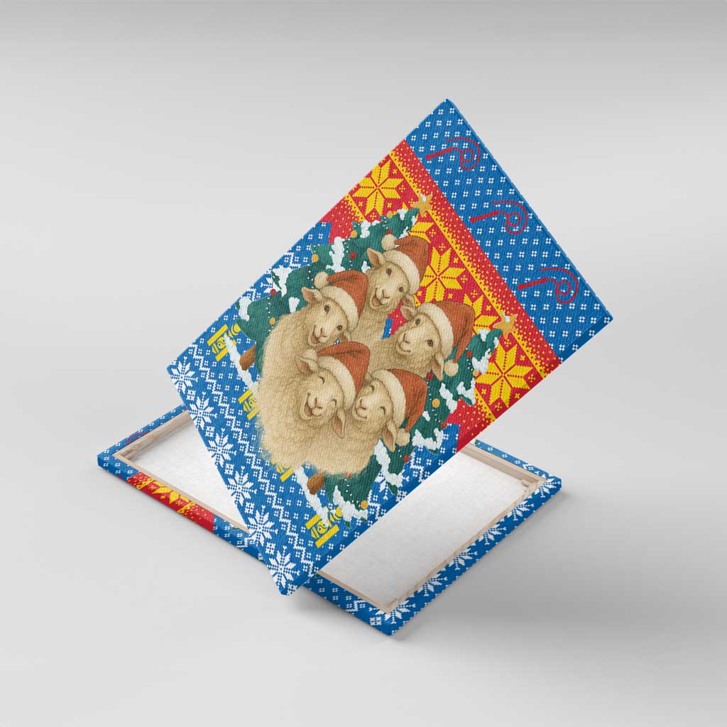 Mongolia Christmas Canvas Wall Art with Santa Sheep Christmas Trees and Snowflake - Wonder Print Shop