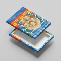 Mongolia Christmas Canvas Wall Art with Santa Sheep Christmas Trees and Snowflake - Wonder Print Shop