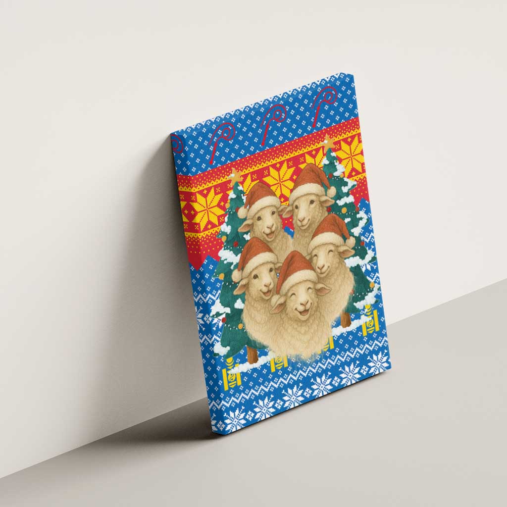 Mongolia Christmas Canvas Wall Art with Santa Sheep Christmas Trees and Snowflake - Wonder Print Shop