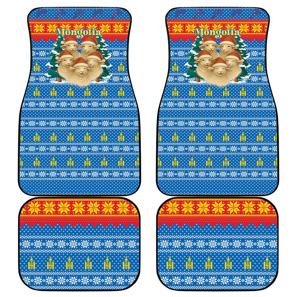 Mongolia Christmas Car Mats with Santa Sheep Christmas Trees and Snowflake - Wonder Print Shop