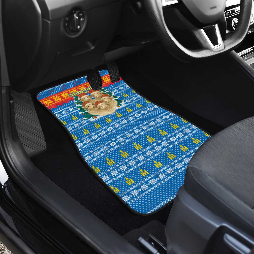 Mongolia Christmas Car Mats with Santa Sheep Christmas Trees and Snowflake - Wonder Print Shop