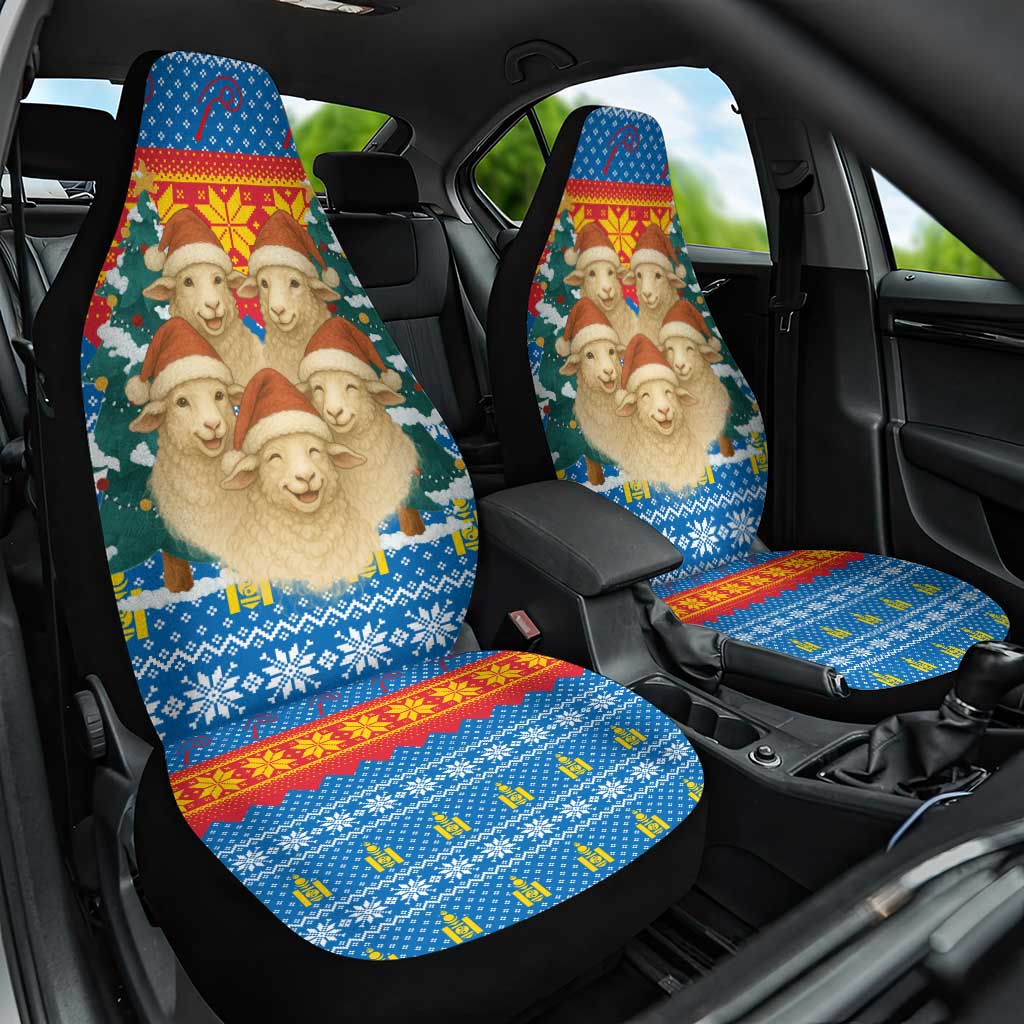 Mongolia Christmas Car Seat Cover with Santa Sheep Christmas Trees and Snowflake - Wonder Print Shop