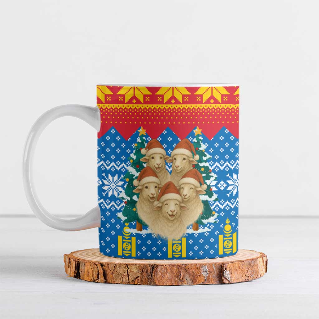 Mongolia Christmas Ceramic Mug with Santa Sheep Christmas Trees and Snowflake - Wonder Print Shop
