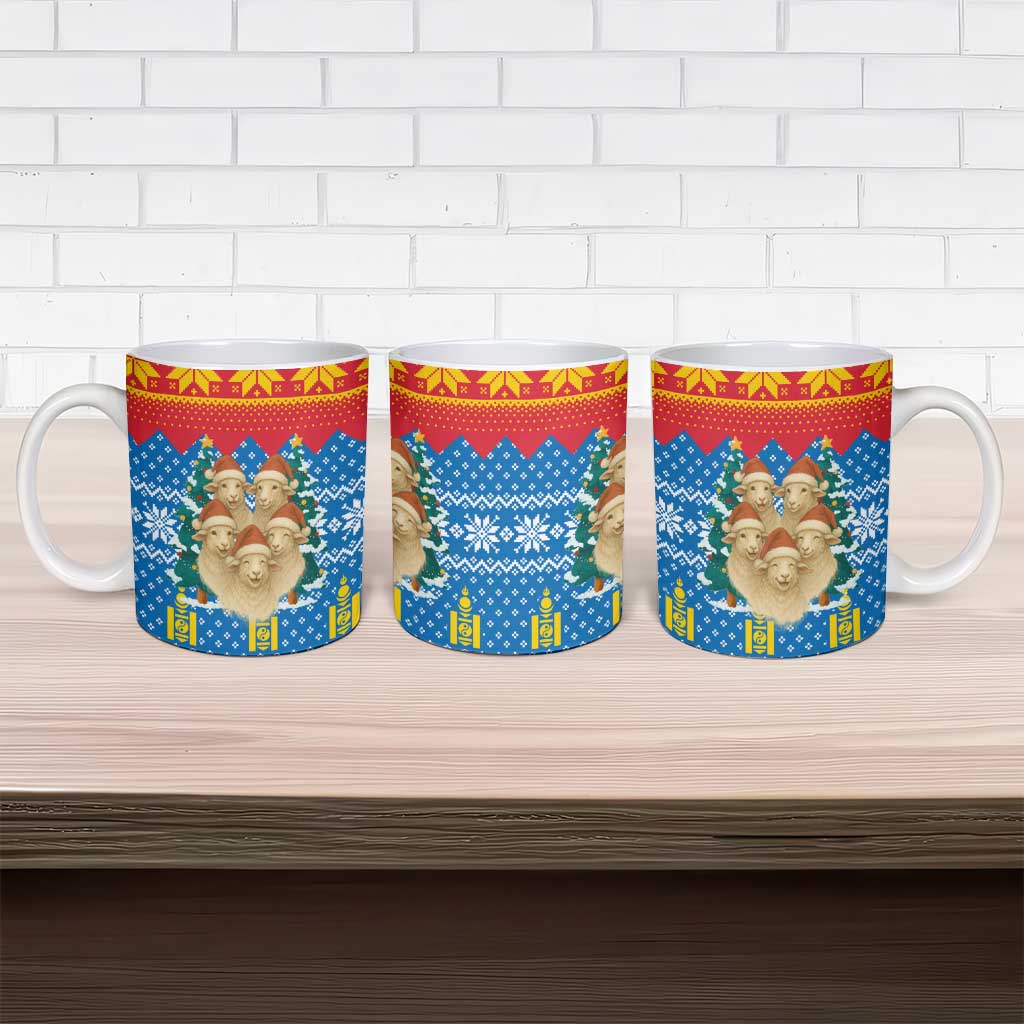 Mongolia Christmas Ceramic Mug with Santa Sheep Christmas Trees and Snowflake - Wonder Print Shop