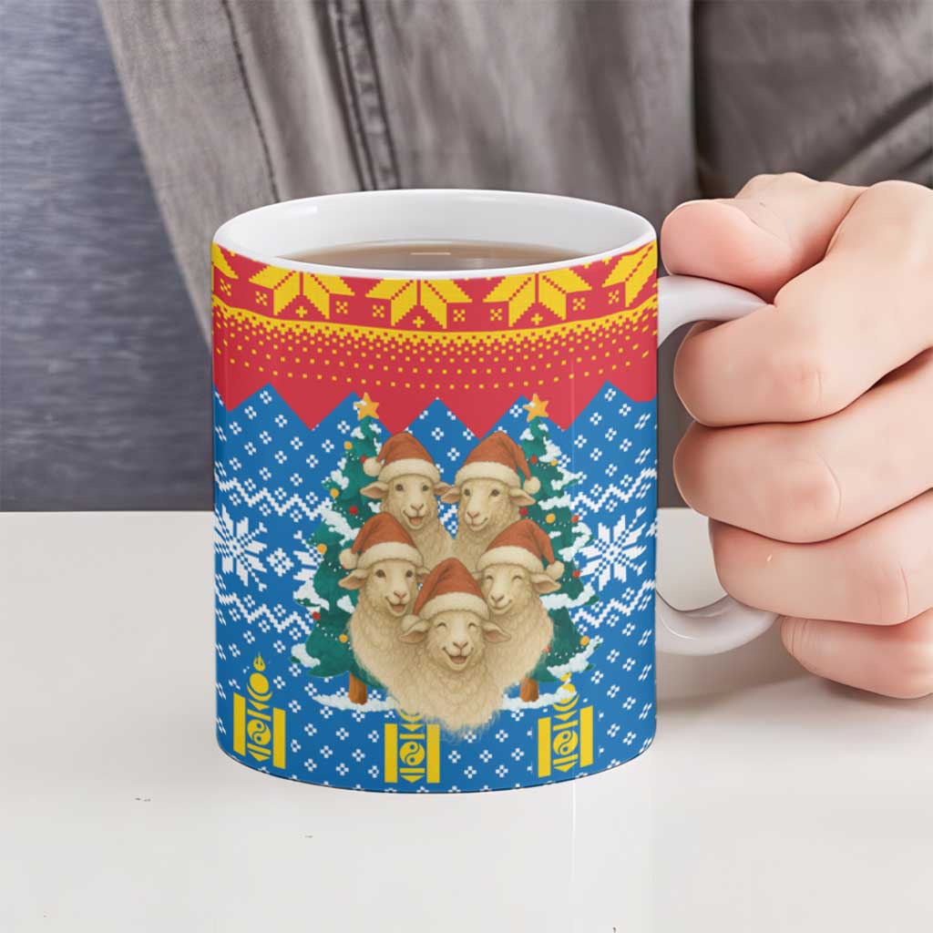 Mongolia Christmas Ceramic Mug with Santa Sheep Christmas Trees and Snowflake - Wonder Print Shop