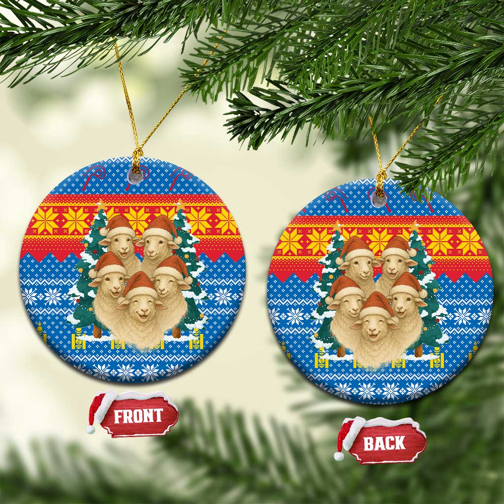 Mongolia Christmas Ceramic Ornament with Santa Sheep Christmas Trees and Snowflake - Wonder Print Shop