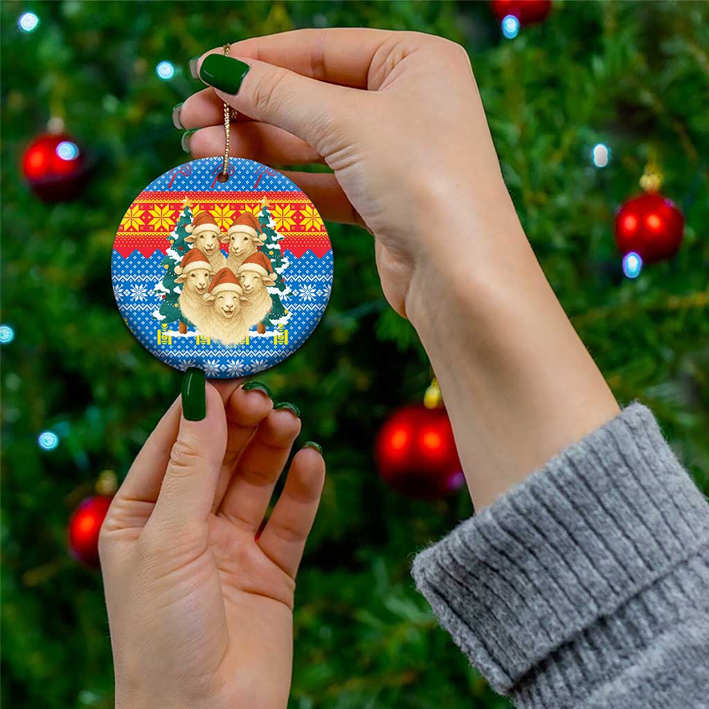 Mongolia Christmas Ceramic Ornament with Santa Sheep Christmas Trees and Snowflake - Wonder Print Shop