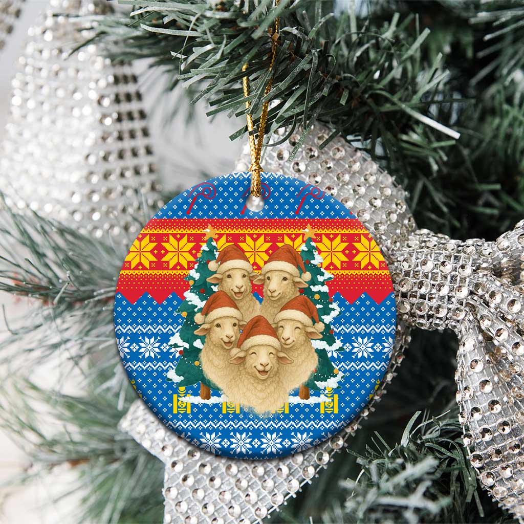 Mongolia Christmas Ceramic Ornament with Santa Sheep Christmas Trees and Snowflake - Wonder Print Shop