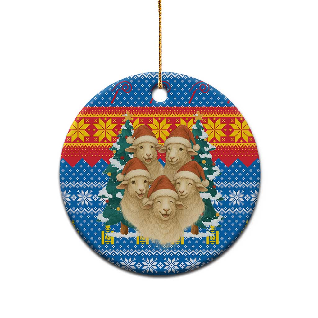 Mongolia Christmas Ceramic Ornament with Santa Sheep Christmas Trees and Snowflake - Wonder Print Shop