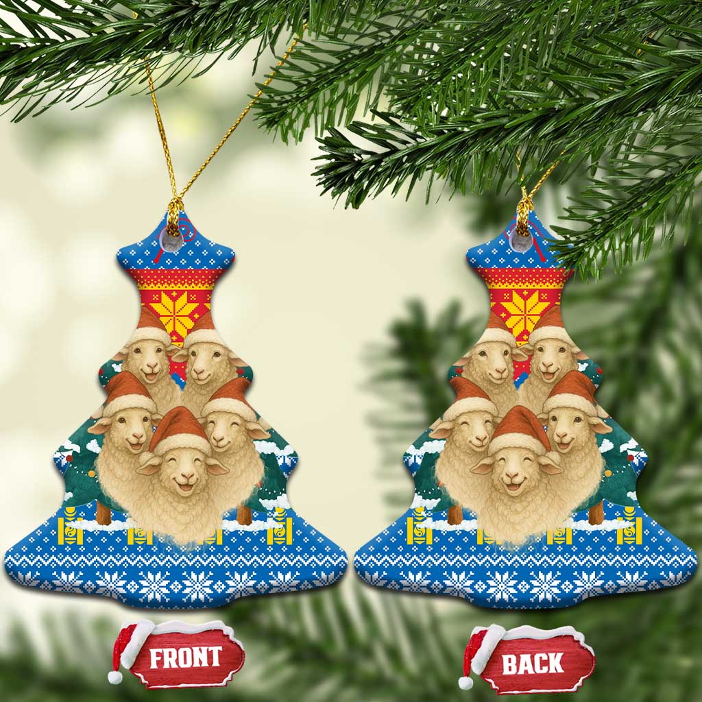 Mongolia Christmas Ceramic Ornament with Santa Sheep Christmas Trees and Snowflake - Wonder Print Shop