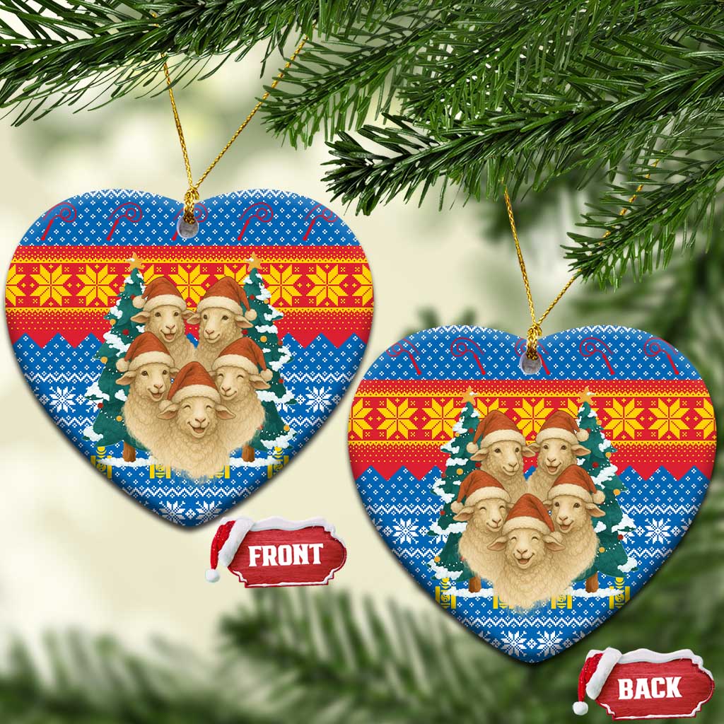 Mongolia Christmas Ceramic Ornament with Santa Sheep Christmas Trees and Snowflake - Wonder Print Shop