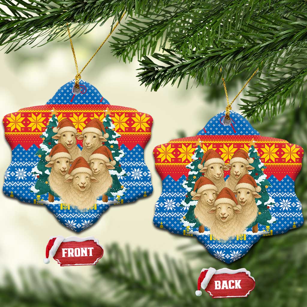 Mongolia Christmas Ceramic Ornament with Santa Sheep Christmas Trees and Snowflake - Wonder Print Shop