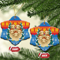 Mongolia Christmas Ceramic Ornament with Santa Sheep Christmas Trees and Snowflake - Wonder Print Shop
