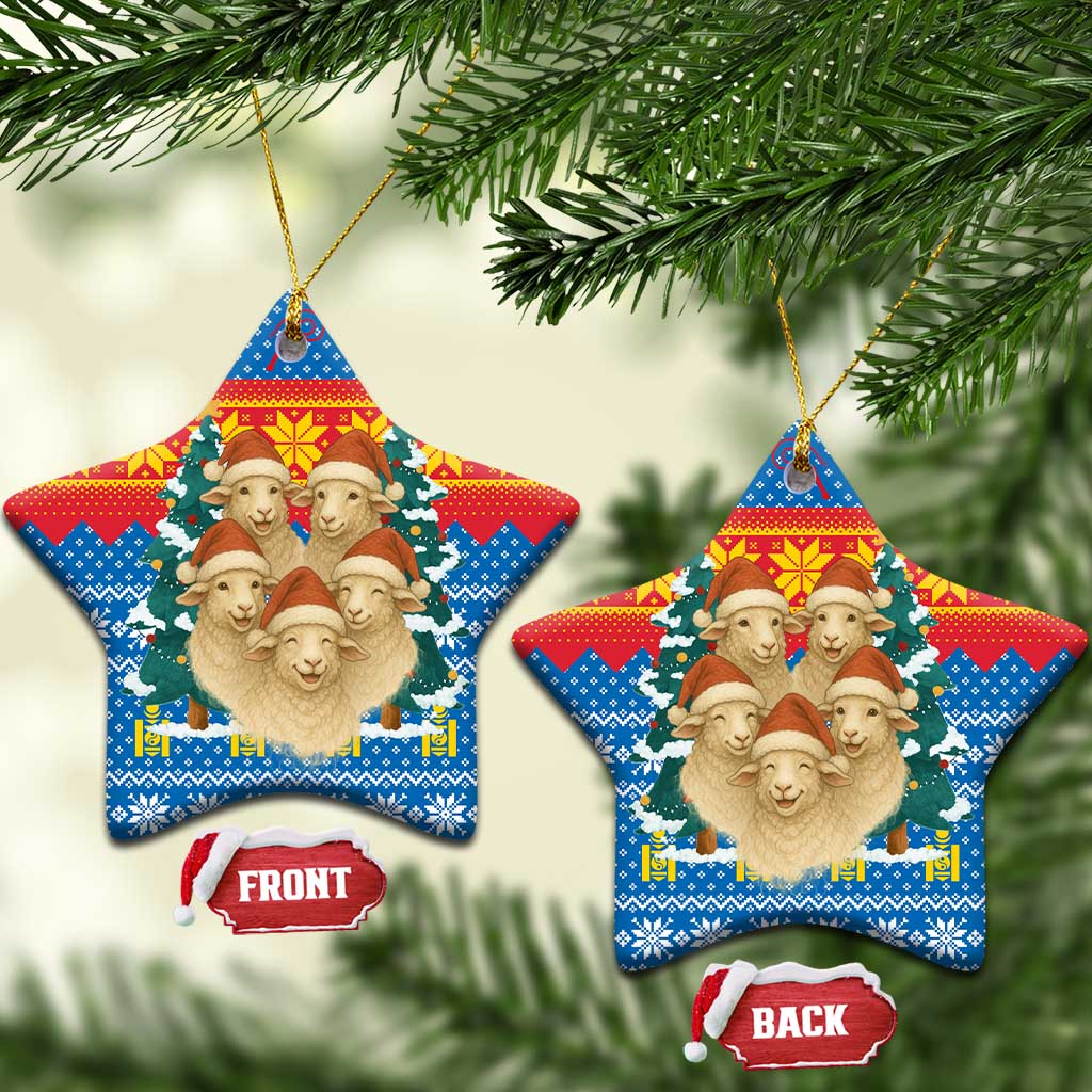 Mongolia Christmas Ceramic Ornament with Santa Sheep Christmas Trees and Snowflake - Wonder Print Shop