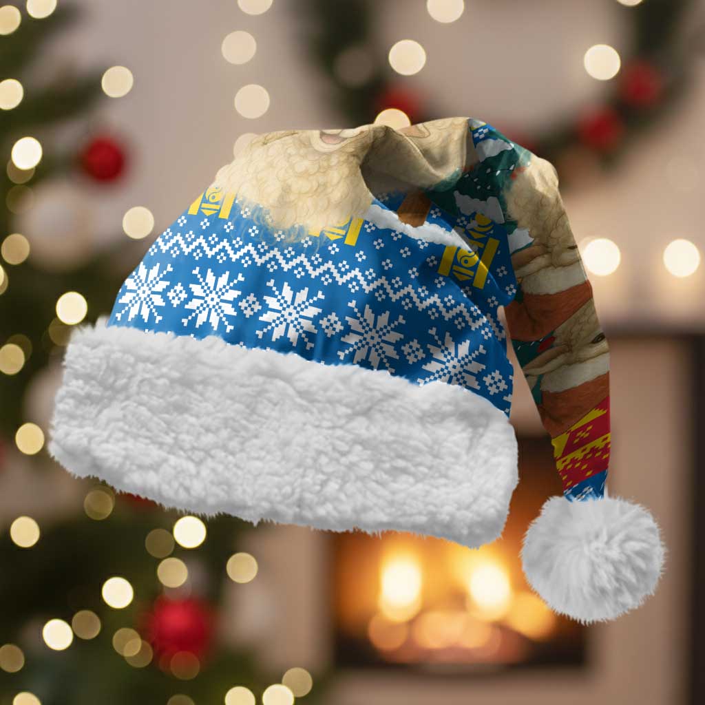 Mongolia Christmas Santa Hat with Santa Sheep Christmas Trees and Snowflake - Wonder Print Shop