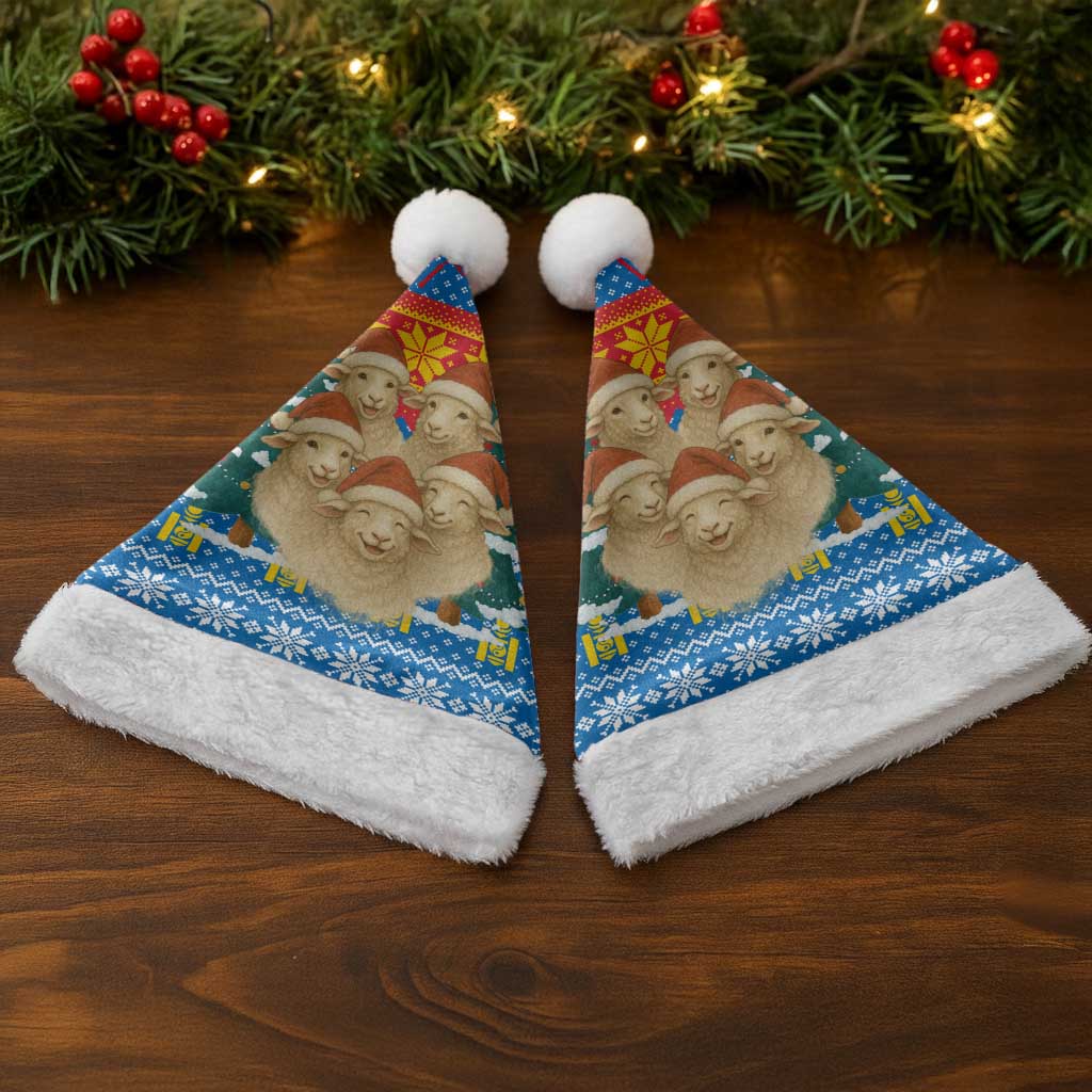 Mongolia Christmas Santa Hat with Santa Sheep Christmas Trees and Snowflake - Wonder Print Shop