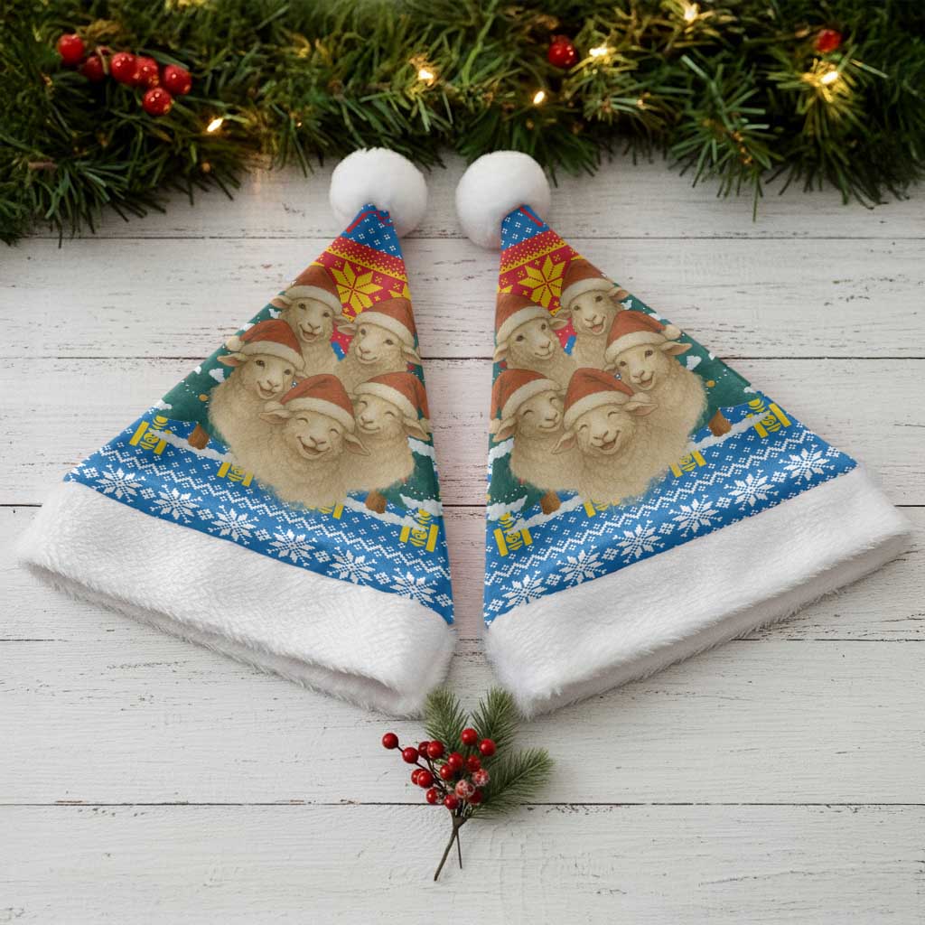 Mongolia Christmas Santa Hat with Santa Sheep Christmas Trees and Snowflake - Wonder Print Shop
