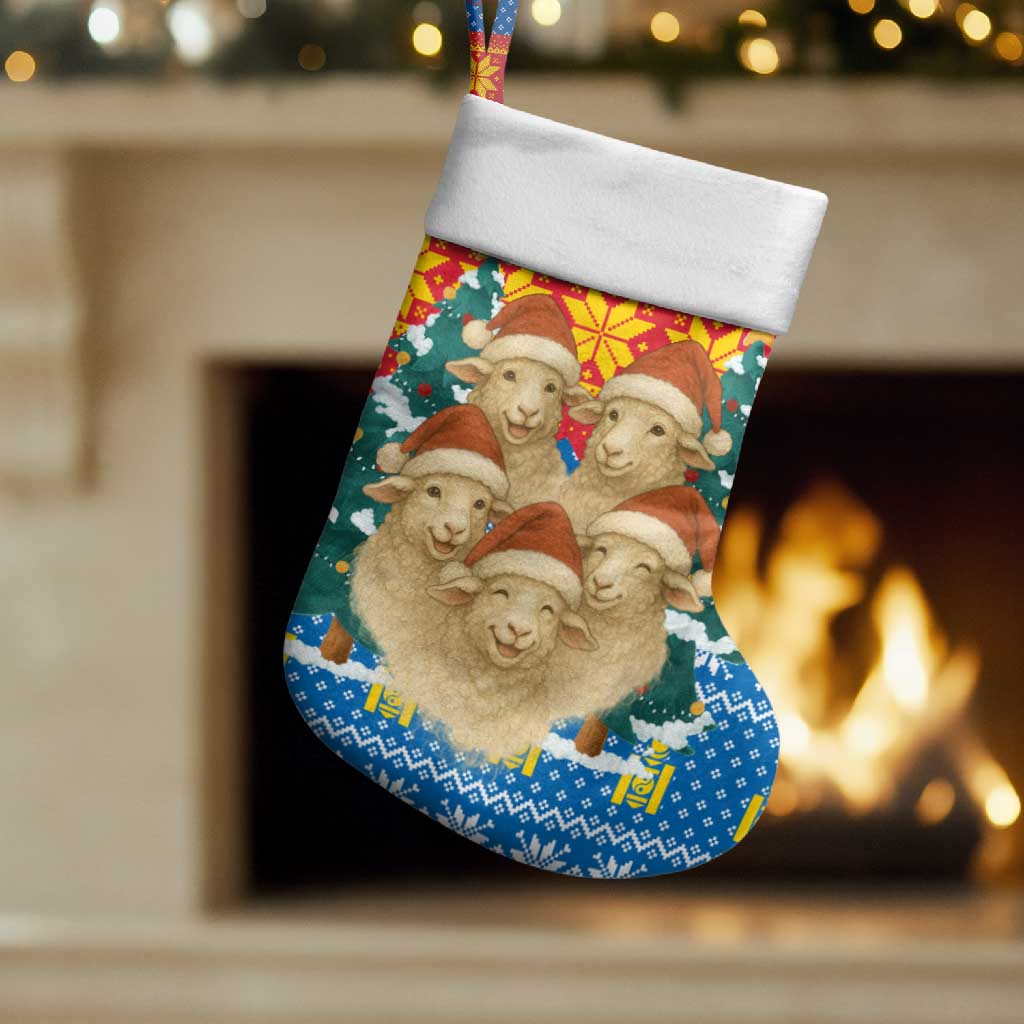 Mongolia Christmas Stocking with Santa Sheep Christmas Trees and Snowflake - Wonder Print Shop