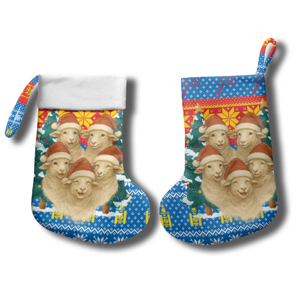 Mongolia Christmas Stocking with Santa Sheep Christmas Trees and Snowflake - Wonder Print Shop