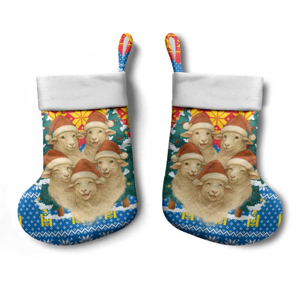 Mongolia Christmas Stocking with Santa Sheep Christmas Trees and Snowflake - Wonder Print Shop