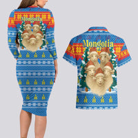 Mongolia Christmas Couples Matching Long Sleeve Bodycon Dress and Hawaiian Shirt with Santa Sheep Christmas Trees and Snowflake - Wonder Print Shop