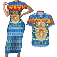 Mongolia Christmas Couples Matching Short Sleeve Bodycon Dress and Hawaiian Shirt with Santa Sheep Christmas Trees and Snowflake - Wonder Print Shop