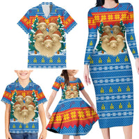 Mongolia Christmas Family Matching Long Sleeve Bodycon Dress and Hawaiian Shirt with Santa Sheep Christmas Trees and Snowflake - Wonder Print Shop