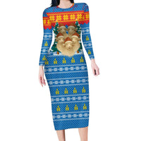 Mongolia Christmas Family Matching Long Sleeve Bodycon Dress and Hawaiian Shirt with Santa Sheep Christmas Trees and Snowflake - Wonder Print Shop