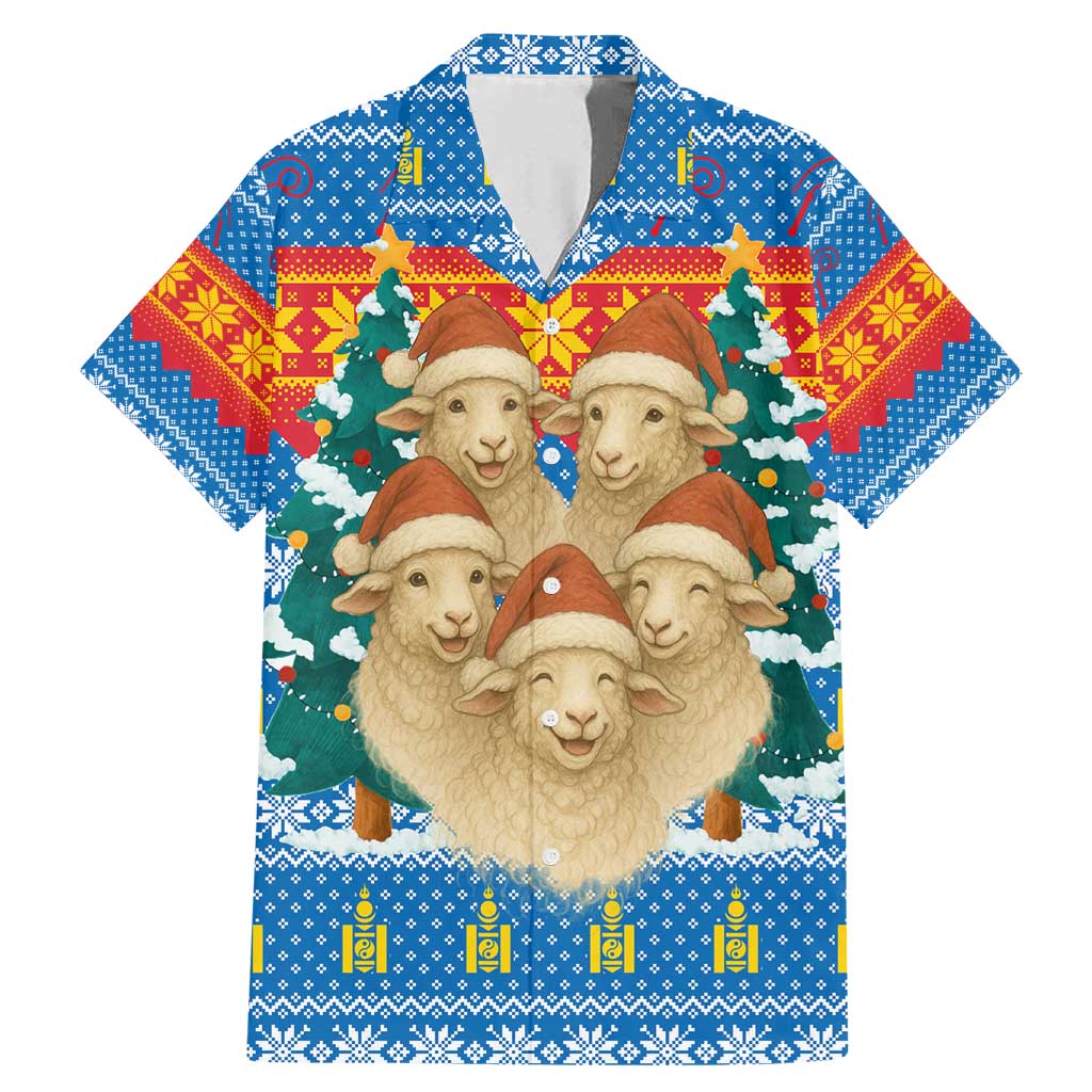 Mongolia Christmas Family Matching Mermaid Dress and Hawaiian Shirt with Santa Sheep Christmas Trees and Snowflake - Wonder Print Shop