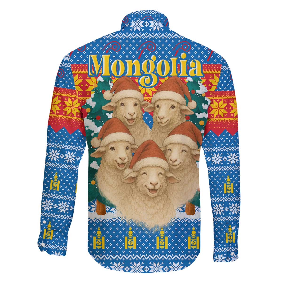Mongolia Christmas Family Matching Off The Shoulder Long Sleeve Dress and Hawaiian Shirt with Santa Sheep Christmas Trees and Snowflake - Wonder Print Shop