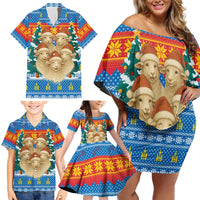 Mongolia Christmas Family Matching Off Shoulder Short Dress and Hawaiian Shirt with Santa Sheep Christmas Trees and Snowflake - Wonder Print Shop