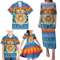 Mongolia Christmas Family Matching Puletasi and Hawaiian Shirt with Santa Sheep Christmas Trees and Snowflake - Wonder Print Shop