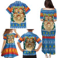 Mongolia Christmas Family Matching Puletasi and Hawaiian Shirt with Santa Sheep Christmas Trees and Snowflake - Wonder Print Shop