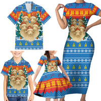 Mongolia Christmas Family Matching Short Sleeve Bodycon Dress and Hawaiian Shirt with Santa Sheep Christmas Trees and Snowflake - Wonder Print Shop