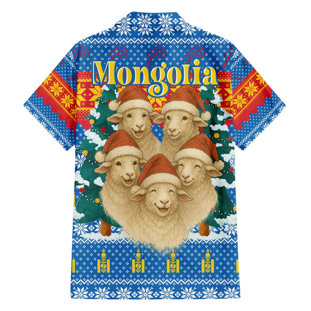 Mongolia Christmas Family Matching Short Sleeve Bodycon Dress and Hawaiian Shirt with Santa Sheep Christmas Trees and Snowflake - Wonder Print Shop
