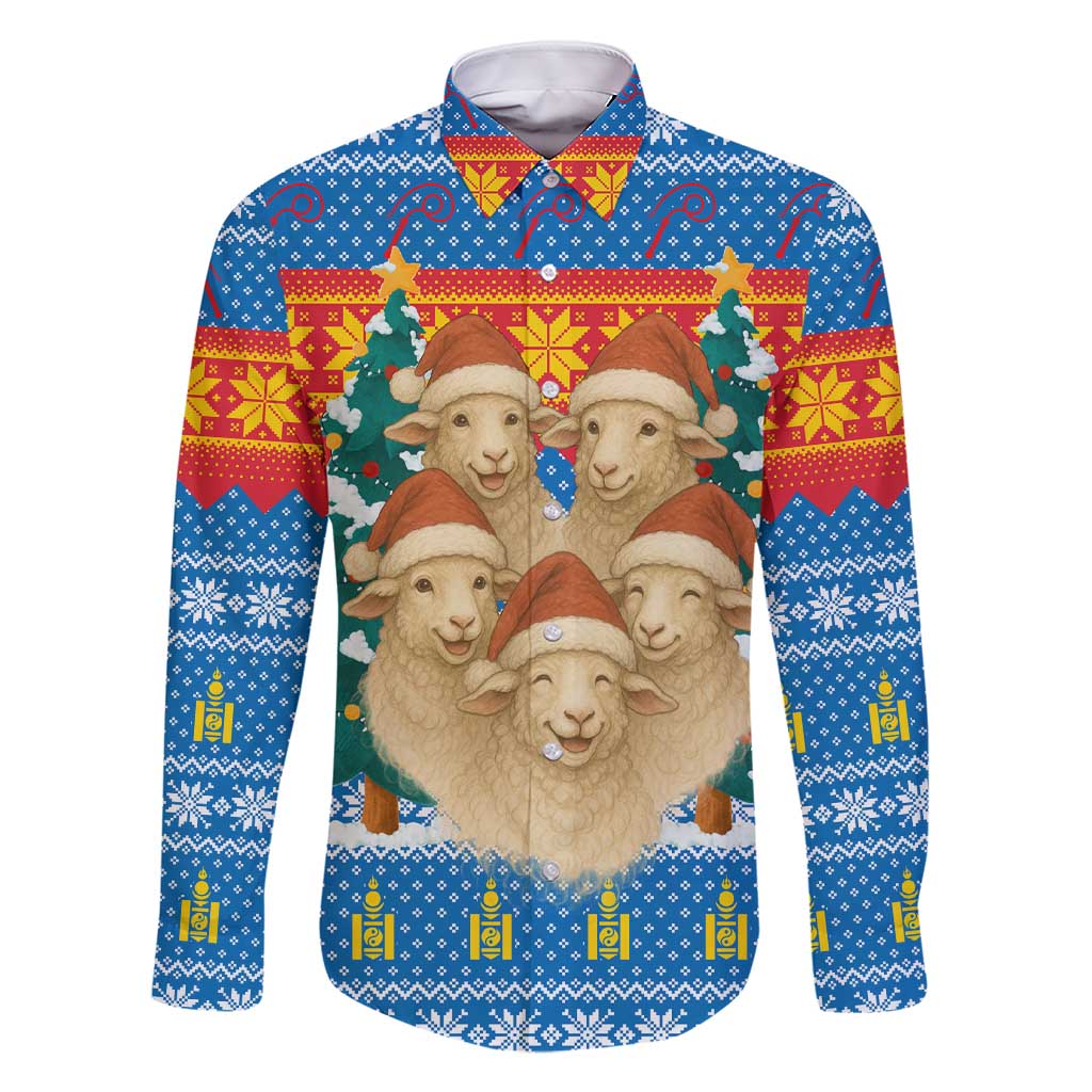 Mongolia Christmas Family Matching Short Sleeve Bodycon Dress and Hawaiian Shirt with Santa Sheep Christmas Trees and Snowflake - Wonder Print Shop