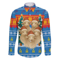 Mongolia Christmas Family Matching Short Sleeve Bodycon Dress and Hawaiian Shirt with Santa Sheep Christmas Trees and Snowflake - Wonder Print Shop