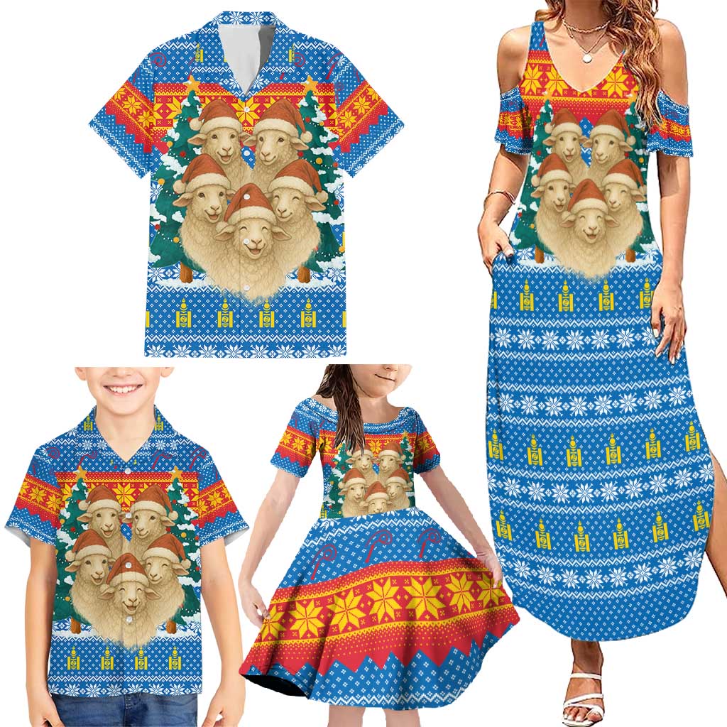 Mongolia Christmas Family Matching Summer Maxi Dress and Hawaiian Shirt with Santa Sheep Christmas Trees and Snowflake - Wonder Print Shop