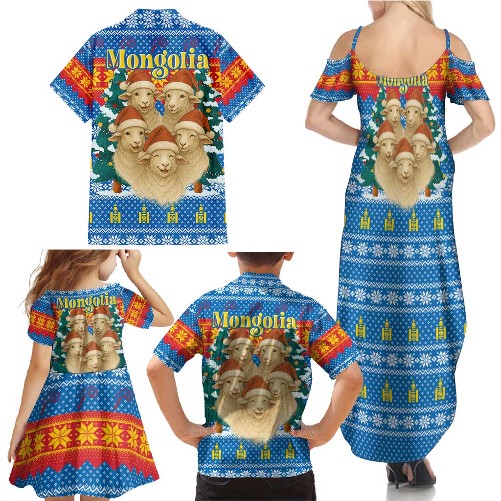 Mongolia Christmas Family Matching Summer Maxi Dress and Hawaiian Shirt with Santa Sheep Christmas Trees and Snowflake - Wonder Print Shop