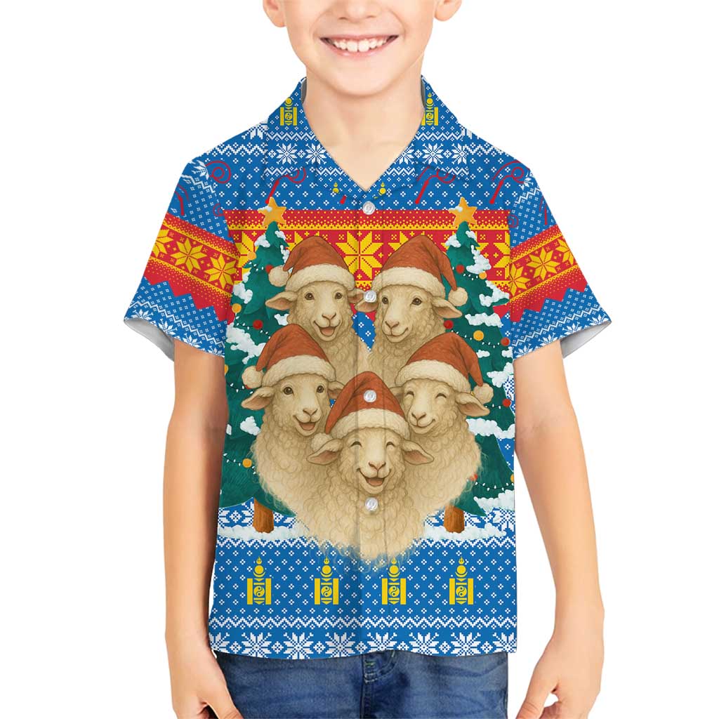 Mongolia Christmas Family Matching Tank Maxi Dress and Hawaiian Shirt with Santa Sheep Christmas Trees and Snowflake - Wonder Print Shop
