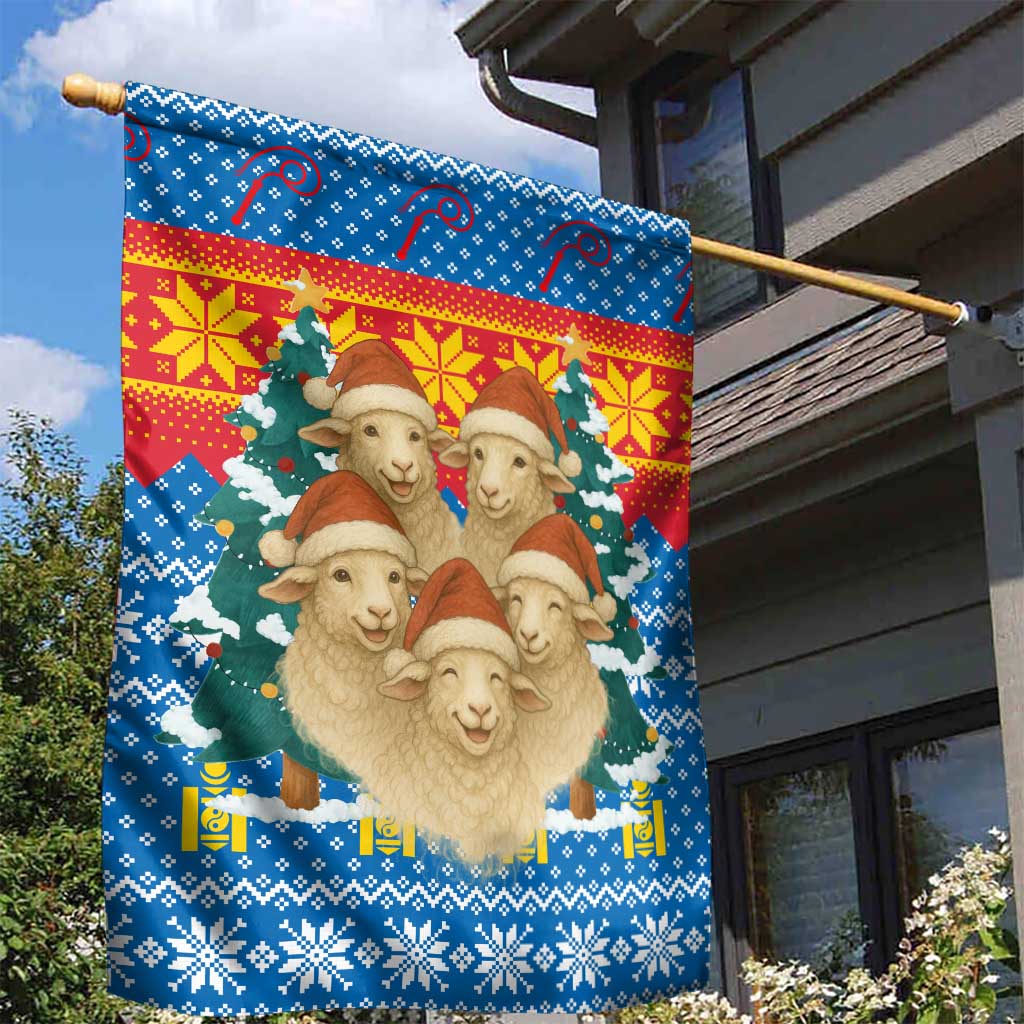 Mongolia Christmas Garden Flag with Santa Sheep Christmas Trees and Snowflake - Wonder Print Shop
