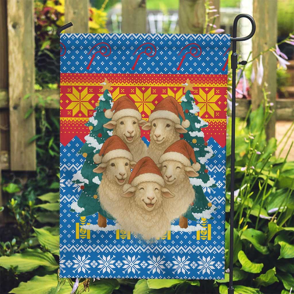Mongolia Christmas Garden Flag with Santa Sheep Christmas Trees and Snowflake - Wonder Print Shop