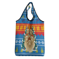 Mongolia Christmas Grocery Bag with Santa Sheep Christmas Trees and Snowflake - Wonder Print Shop