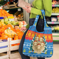 Mongolia Christmas Grocery Bag with Santa Sheep Christmas Trees and Snowflake - Wonder Print Shop